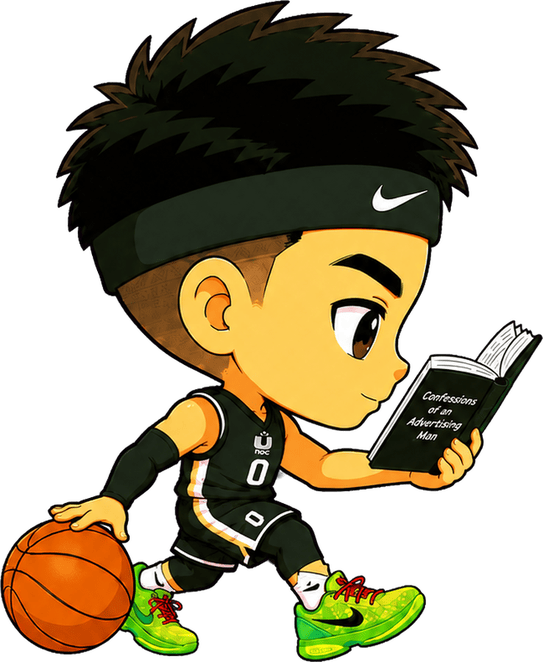 Q-version Adam dribbling a ball while reading a book
